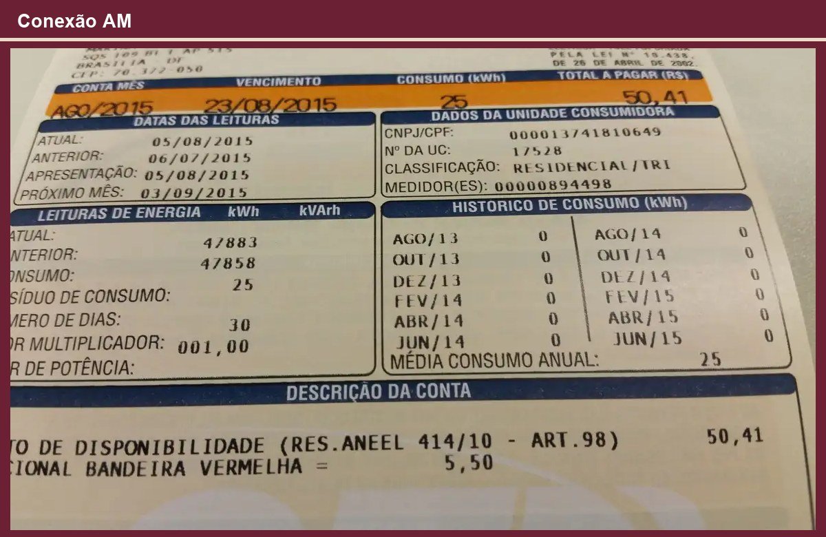 Foto de arquivo de conta de luz, com referência impressa a2015; data da fotografia não informada pela fonte. Não representa fatura atual.