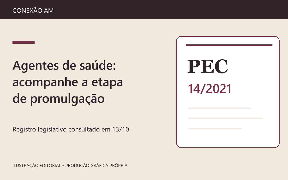 Ilustração editorial de documento genérico com PEC 14/2021 e orientação sobre promulgação; não representa documento oficial.